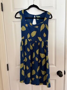 Anthropologie maple Tupelo silk Blue Leaf-Print Sleeveless Dress 2